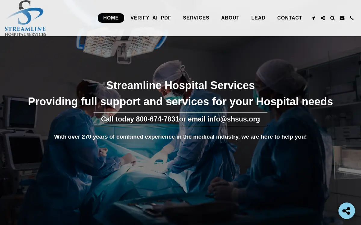 Homepage of Streamline Hospital Services, LLC