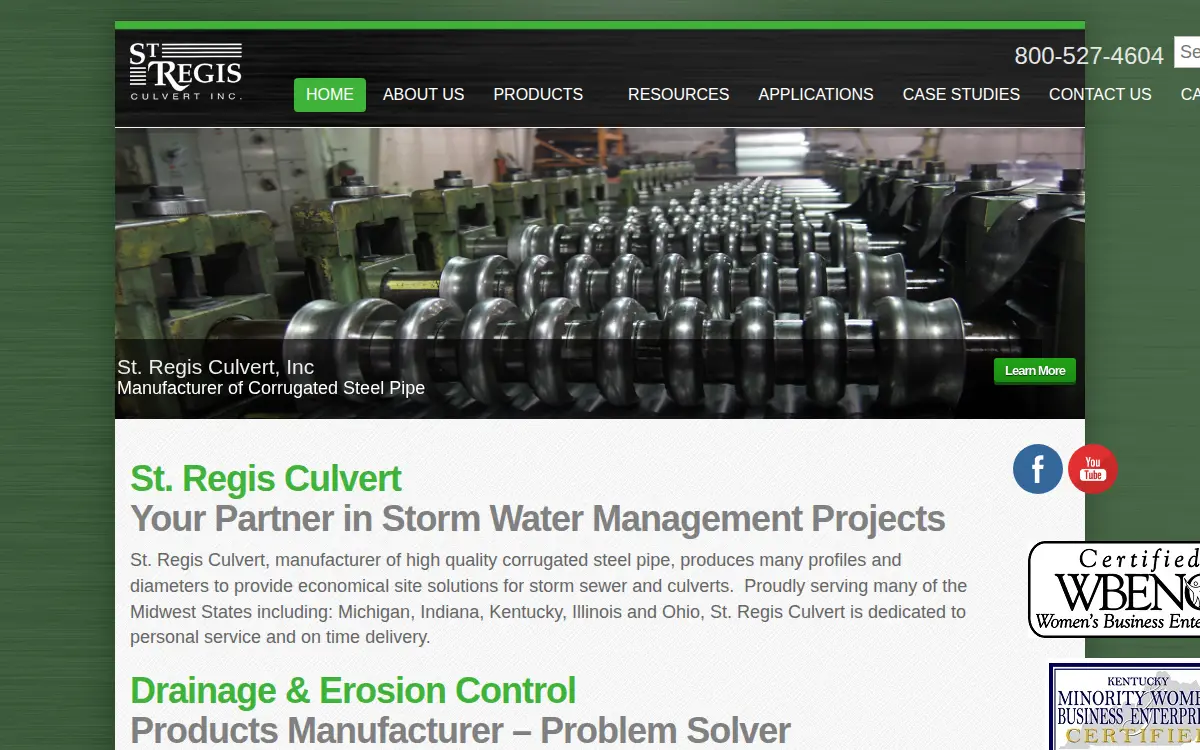 Homepage of St. Regis Culvert, INC