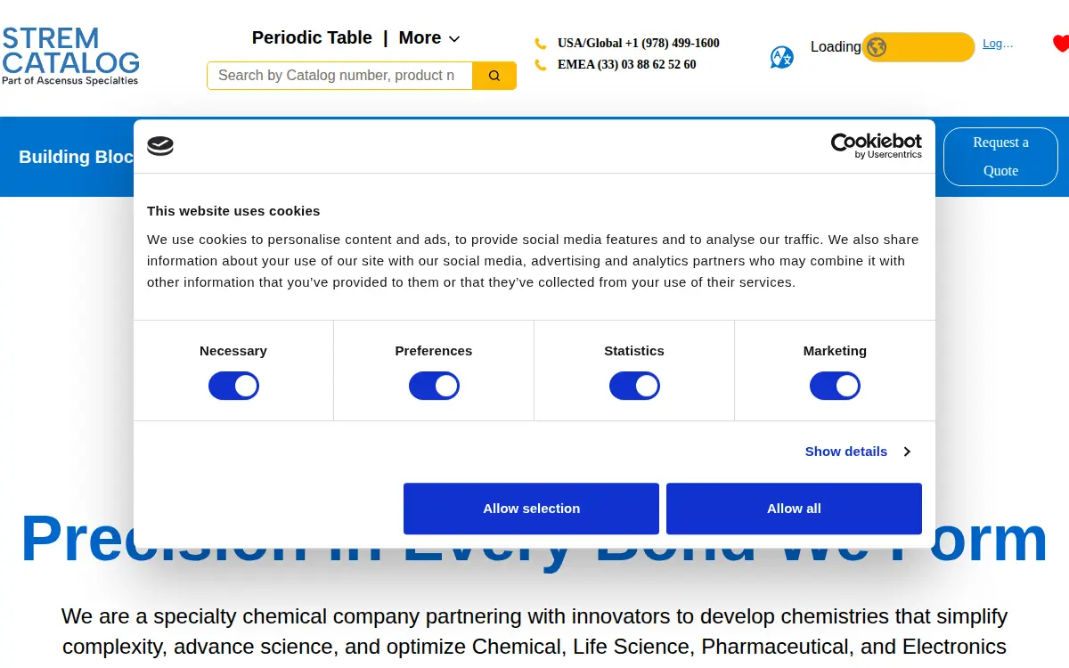 Homepage of Strem Chemicals INC