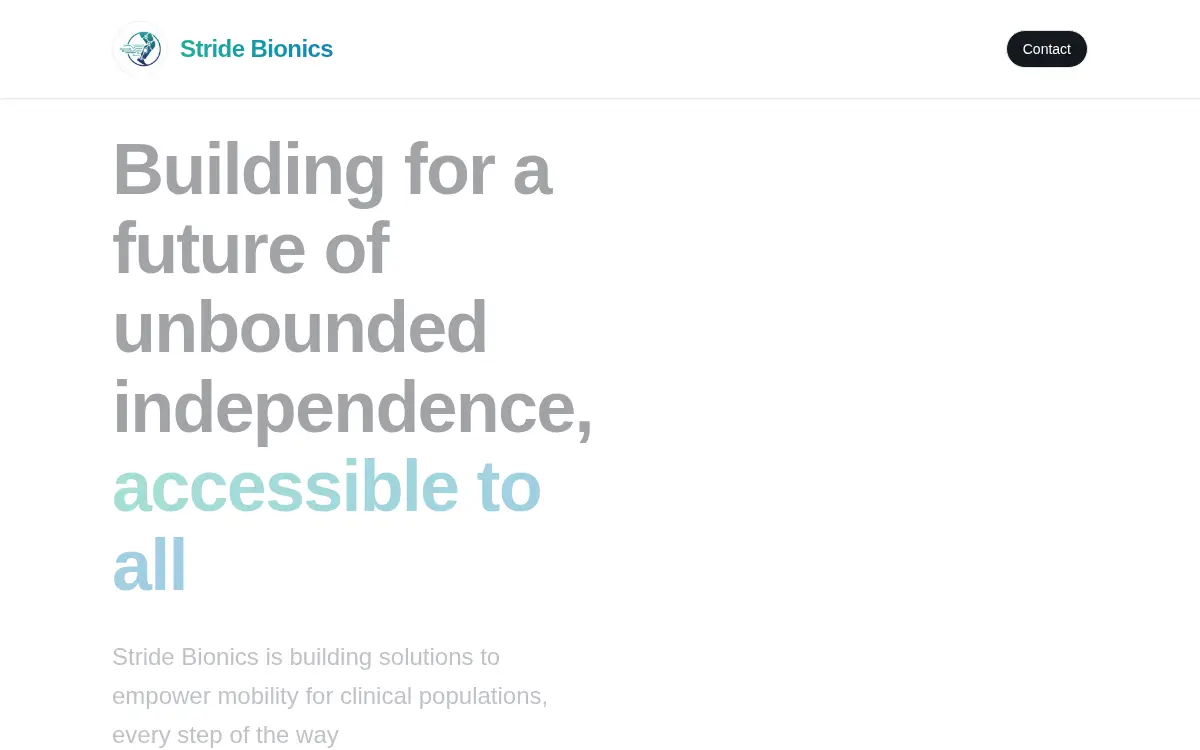 Homepage of Stride Bionics, INC.