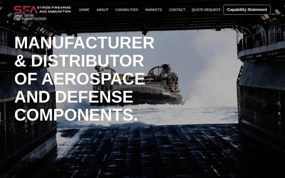 Homepage of Stride Firearms and Ammunitions LLC