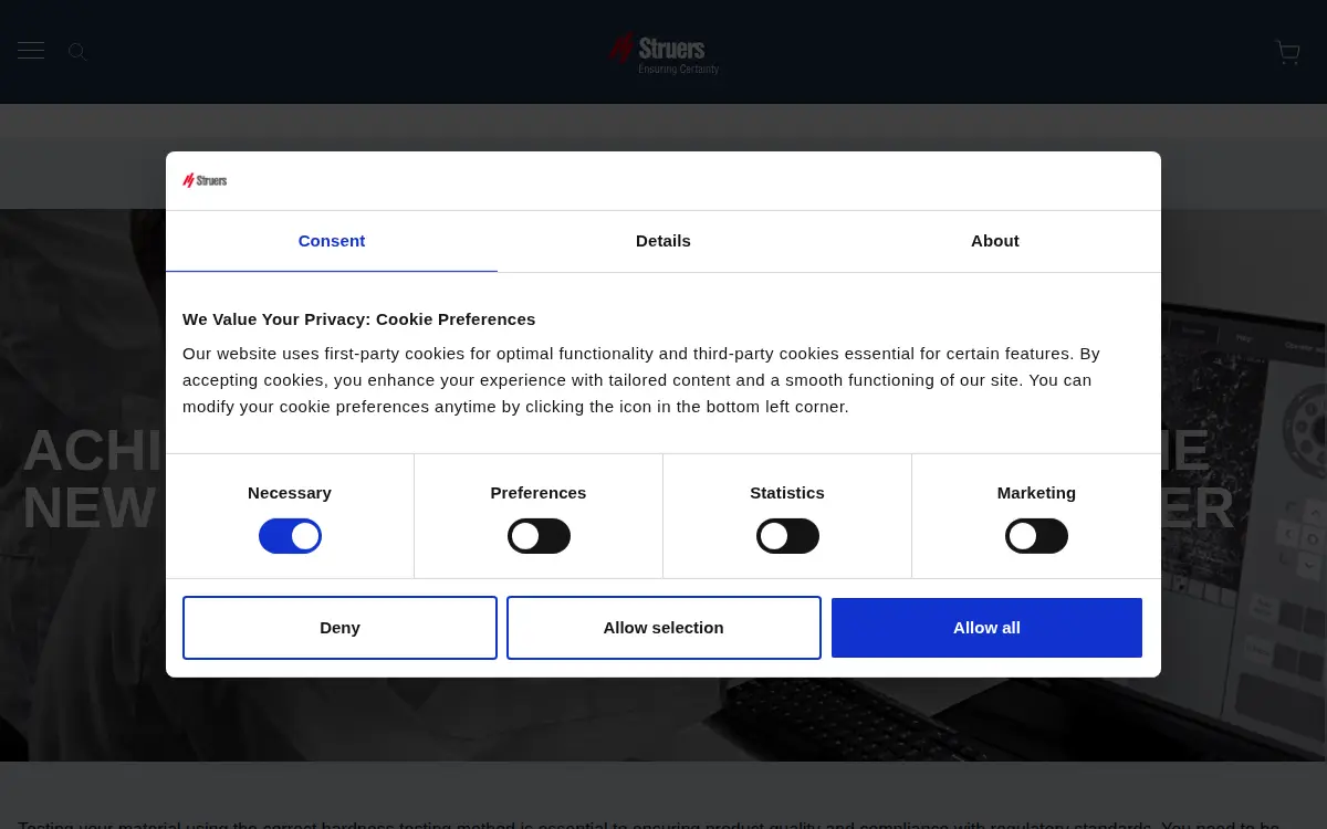 Homepage of Struers INC