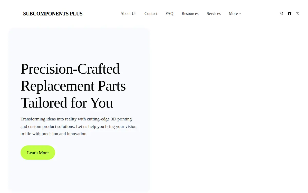 Homepage of Subcomponents Plus LLC