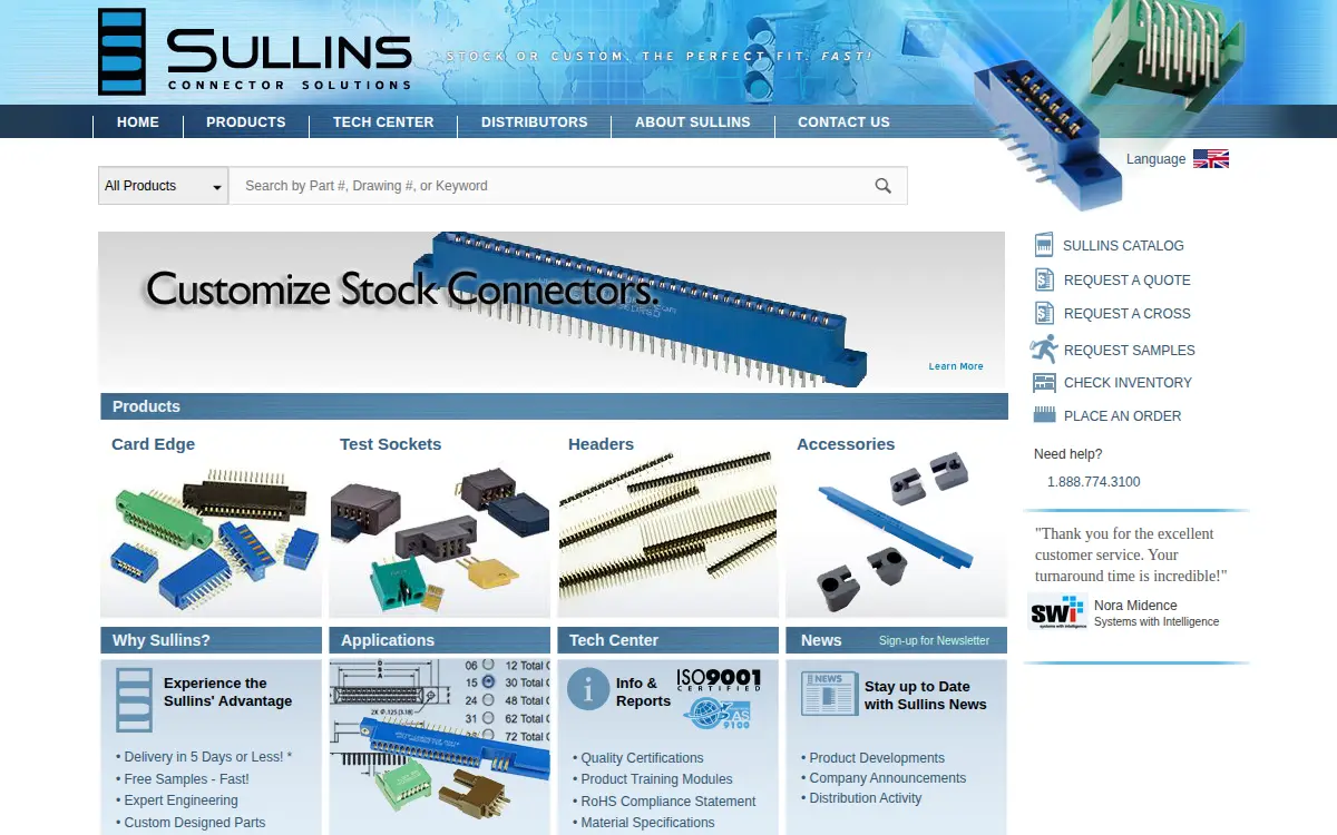 Homepage of Sullins Electronics Corporation
