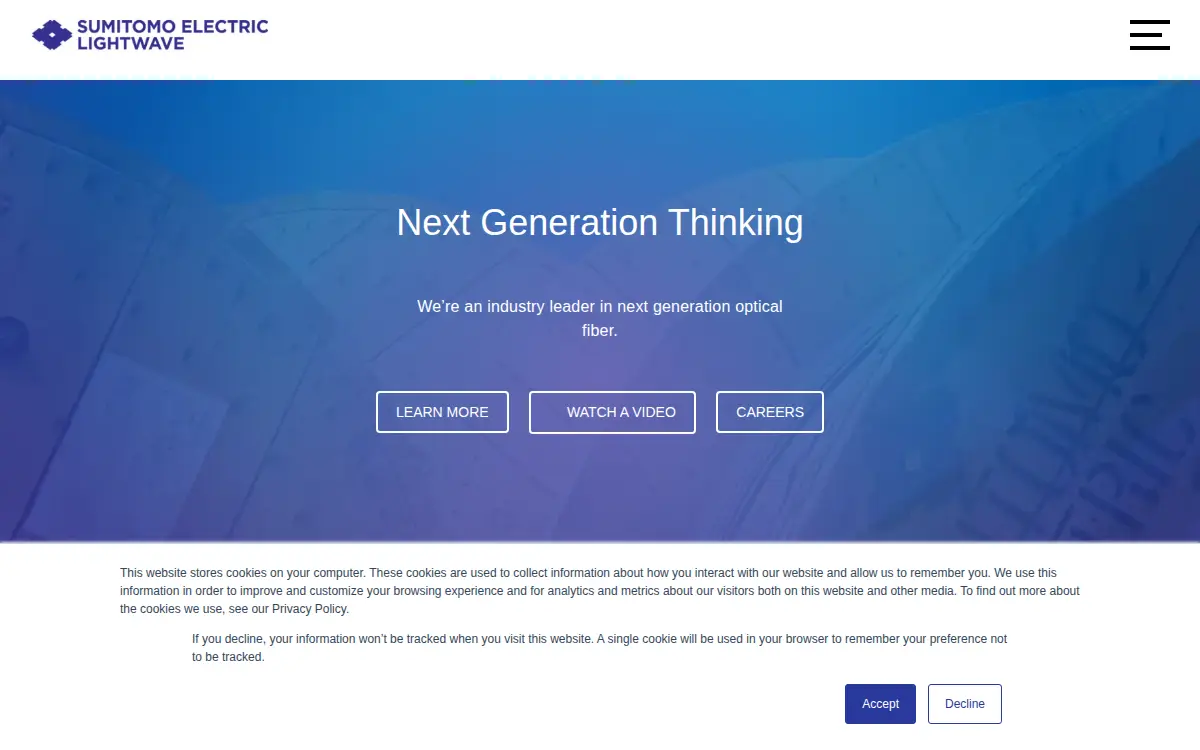 Homepage of Sumitomo Electric Lightwave CORP.