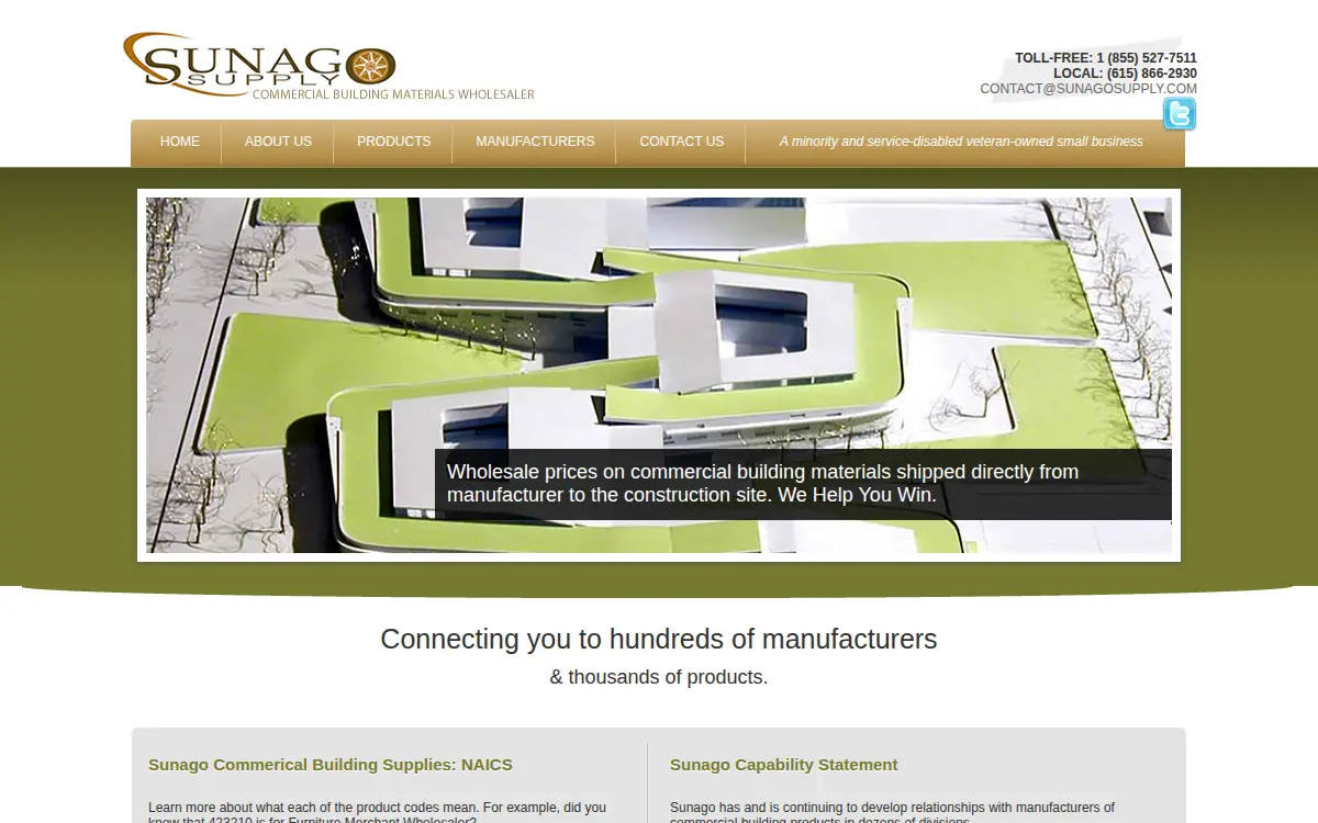 Homepage of Sunago Supply Corporation