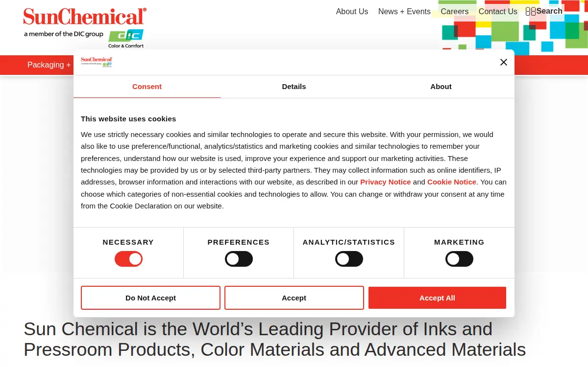 Homepage of Sun Chemical Corporation