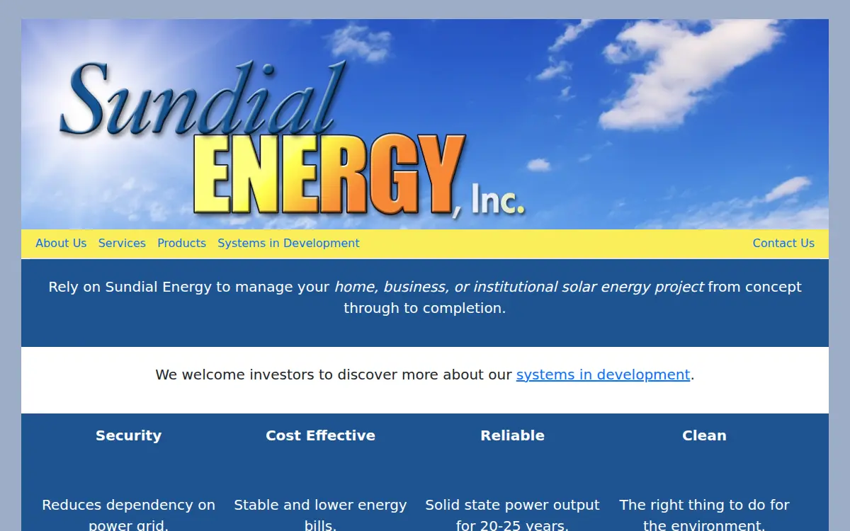 Homepage of Sundial Energy, INC