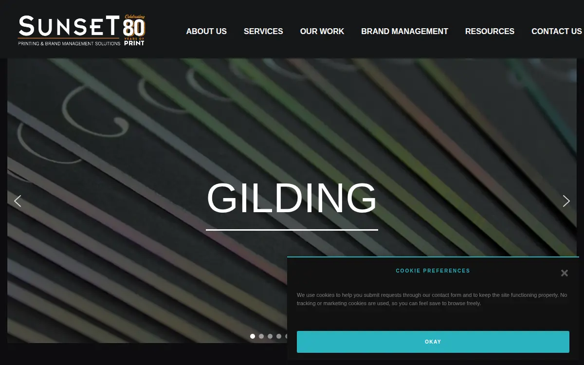 Homepage of Sunset Printing and Engraving CORP.