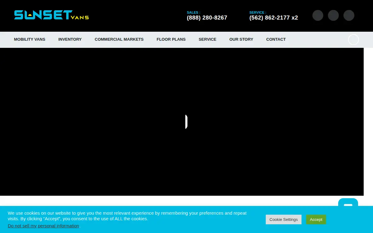 Homepage of Sunset Vans, INC.