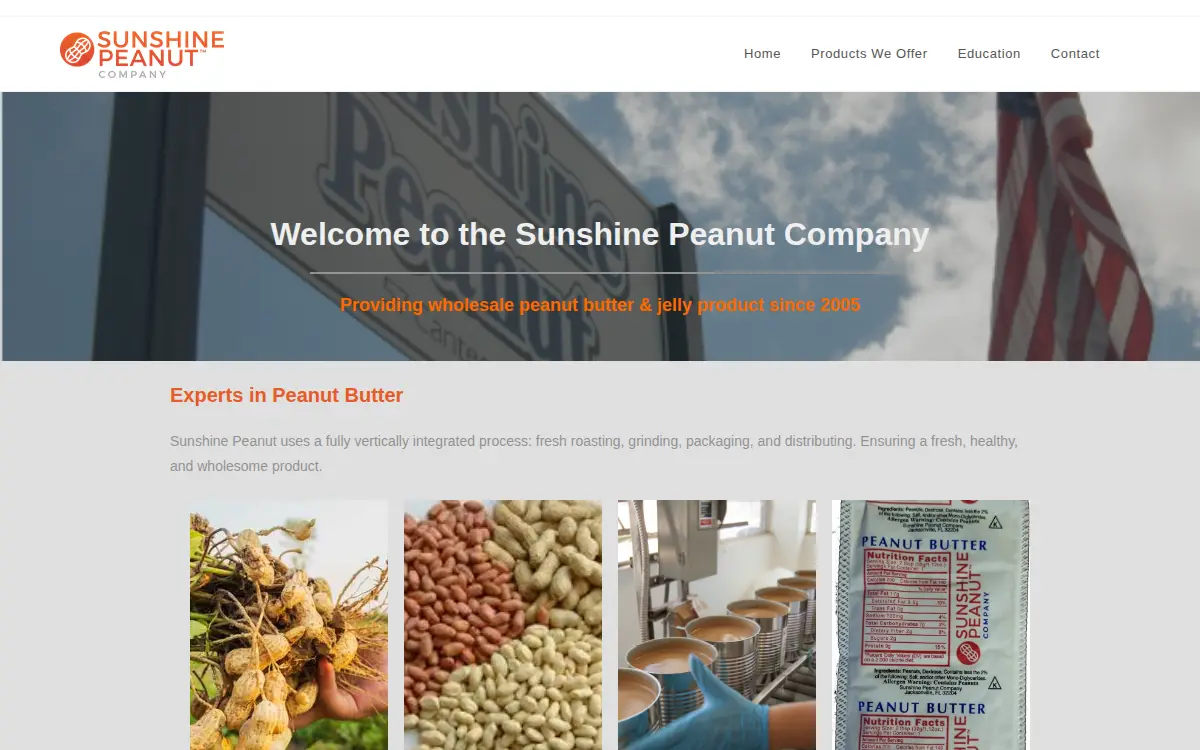 Homepage of Sunshine Peanut Company