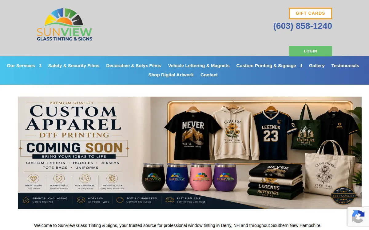 Homepage of Sunview Glass Tinting