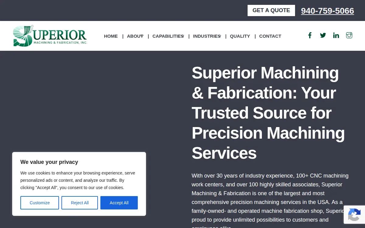 Homepage of Superior Machining and Fabrication INC