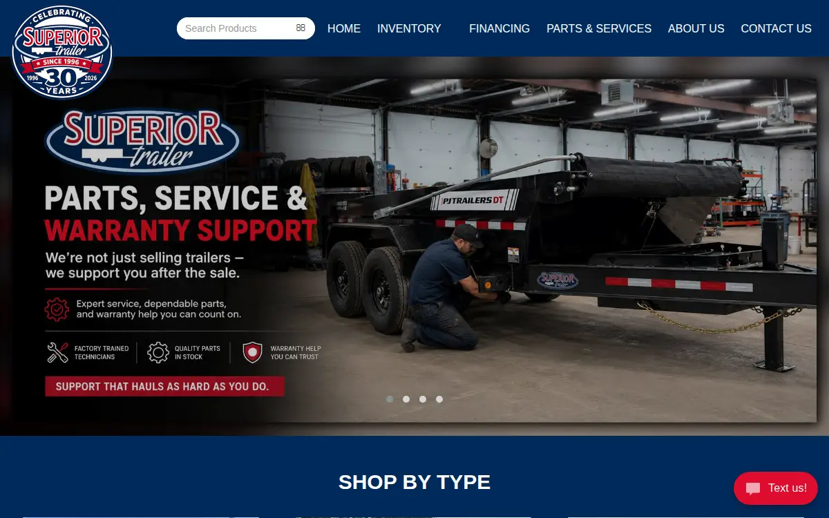 Homepage of Superior Trailer Sales, INC.