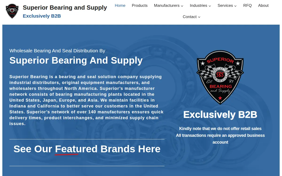 Homepage of Superior Bearing & Supply, INC.