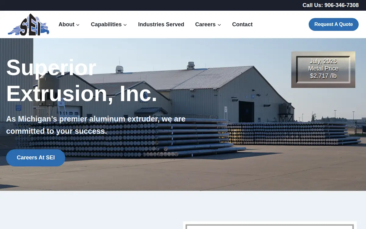 Homepage of Superior Extrusion, INC