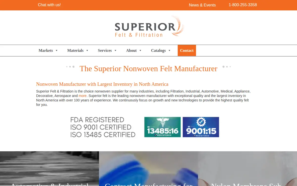 Homepage of Superior Felt & Filtration LLC