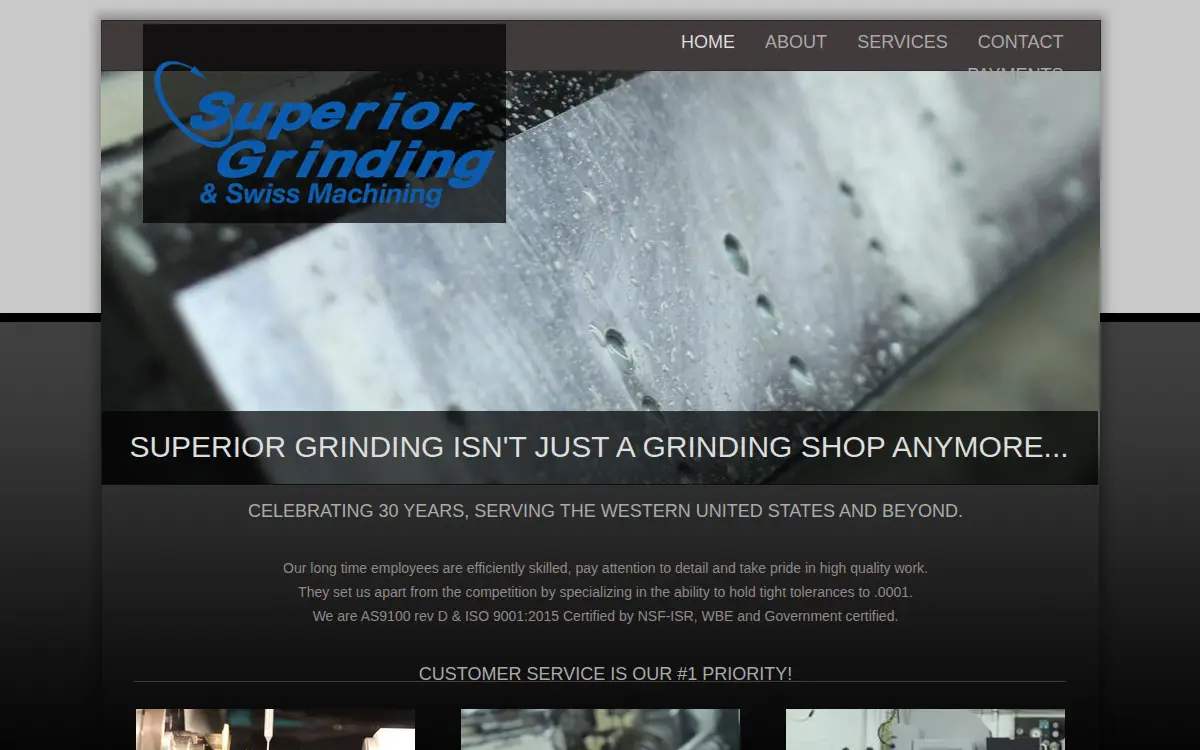 Homepage of Superior Grinding & Sales, INC.