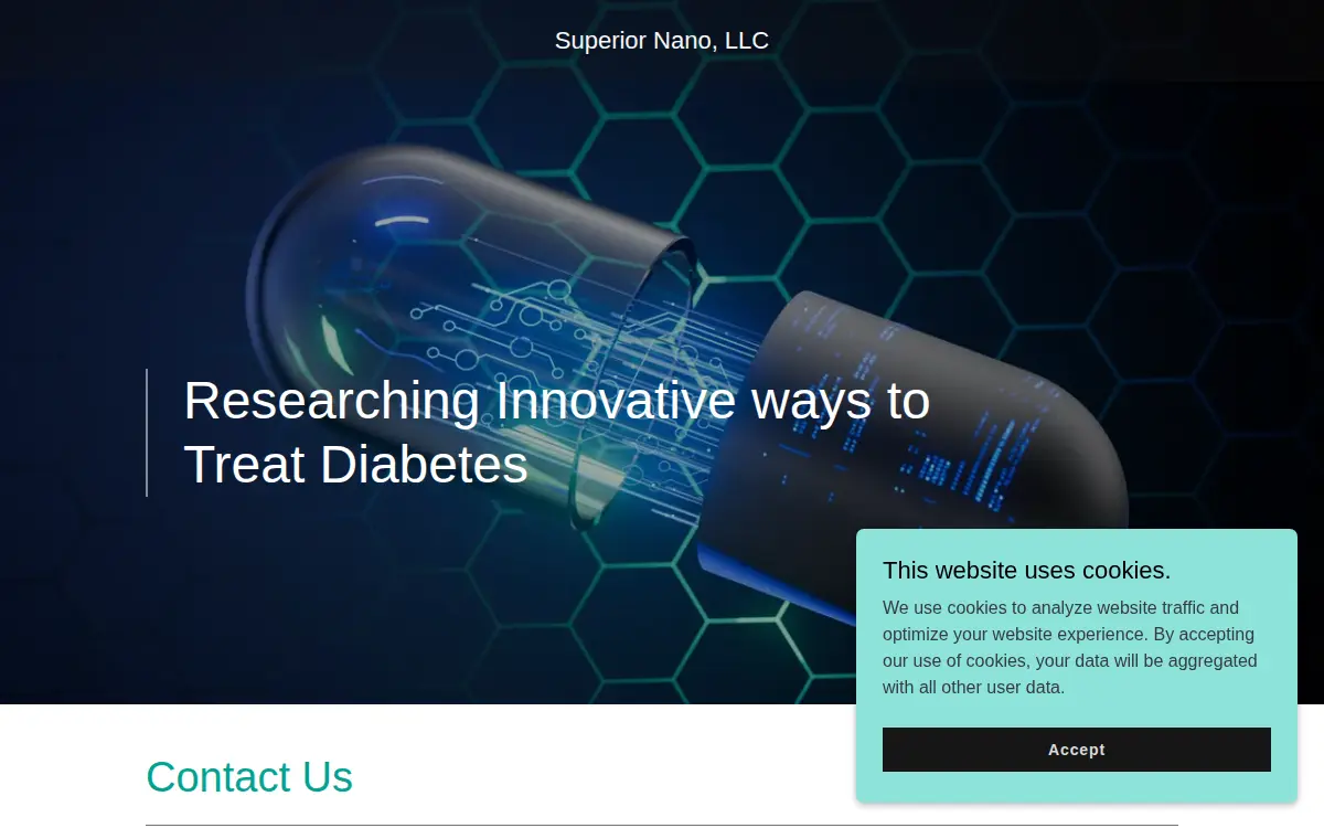 Homepage of Superior Nano LLC