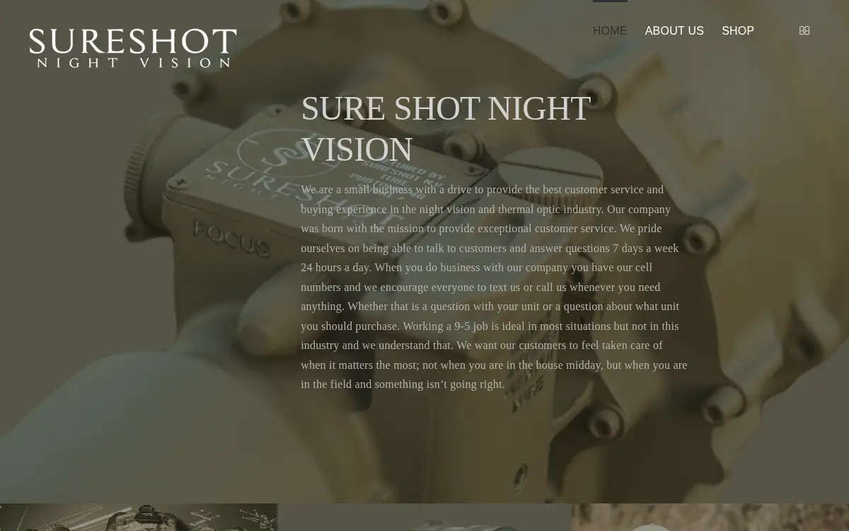 Homepage of Sure Shot Nightvision LLC