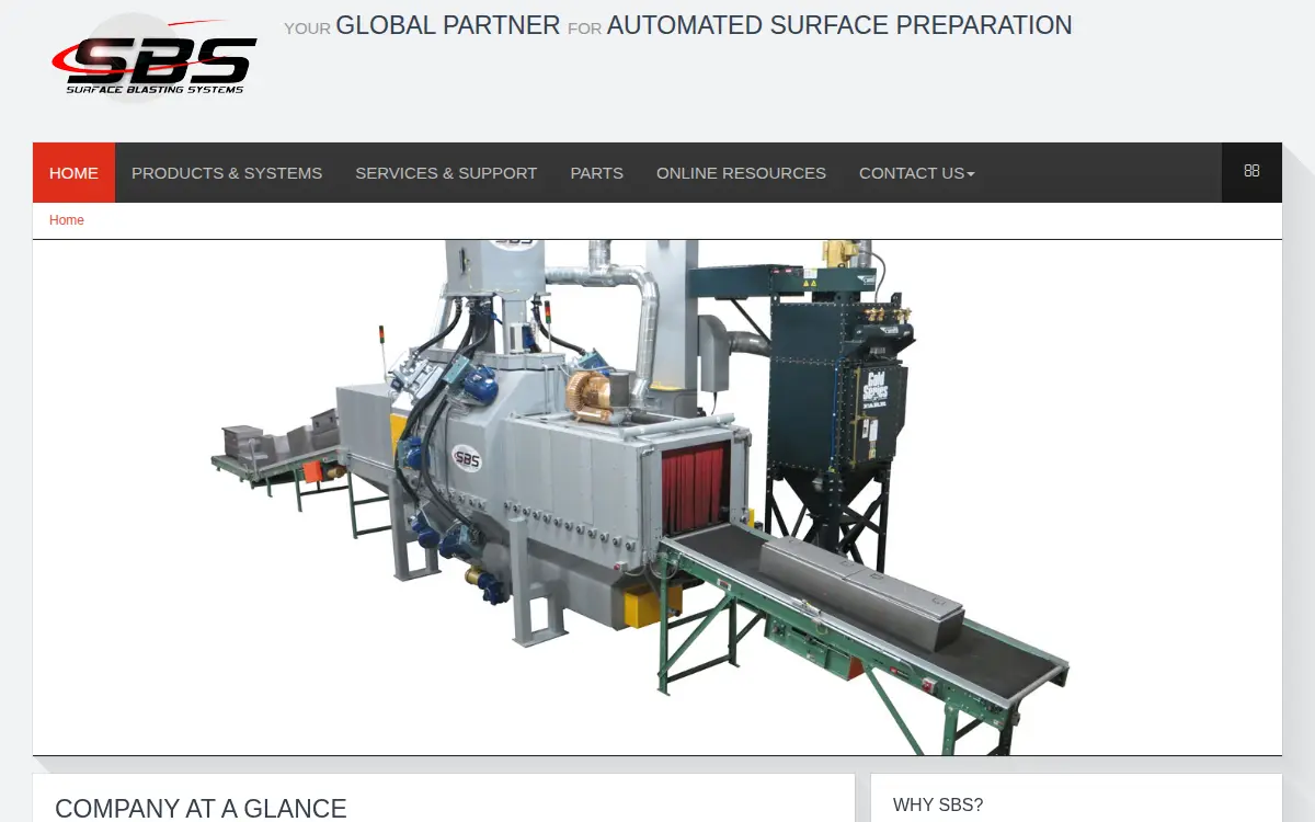 Homepage of Surface Blasting Systems, LLC