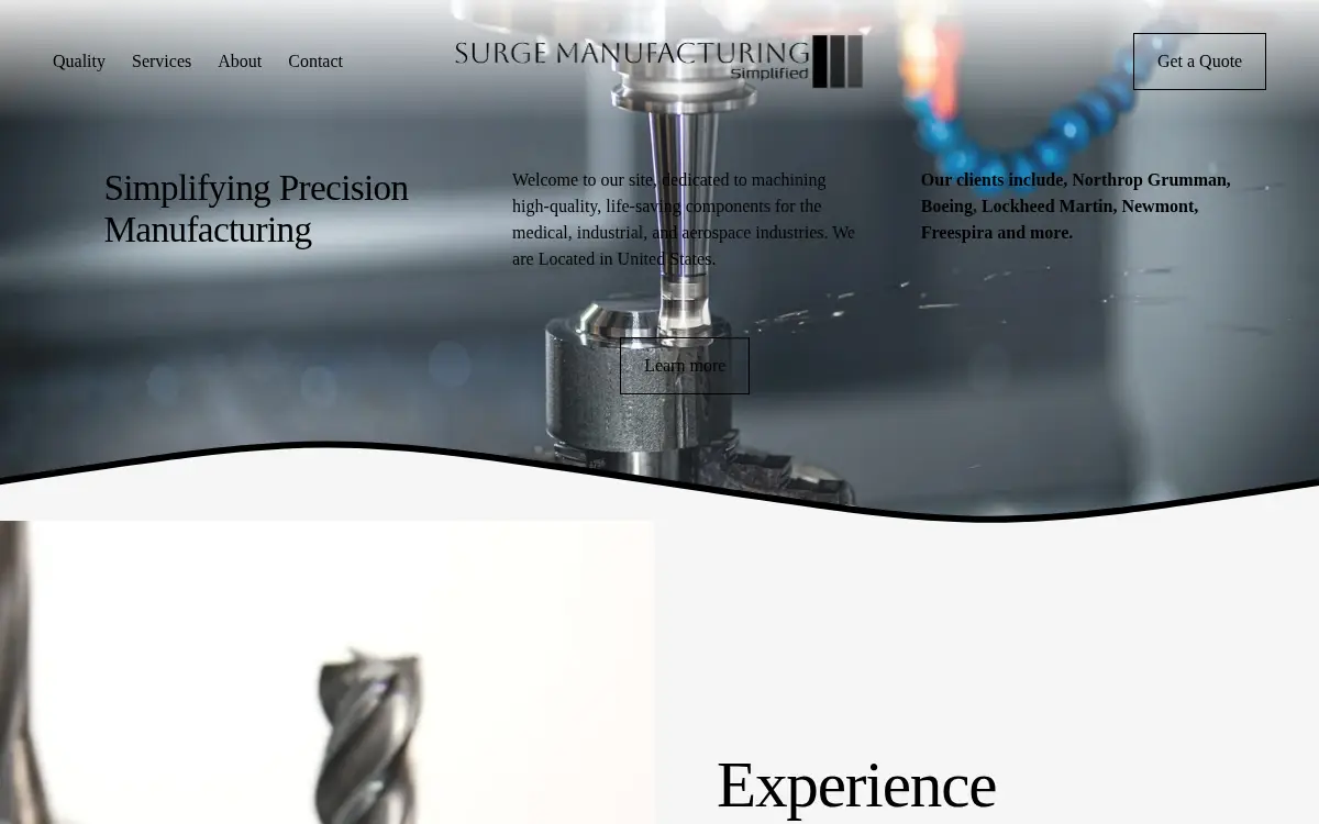 Homepage of Surge Manufacturing LLC