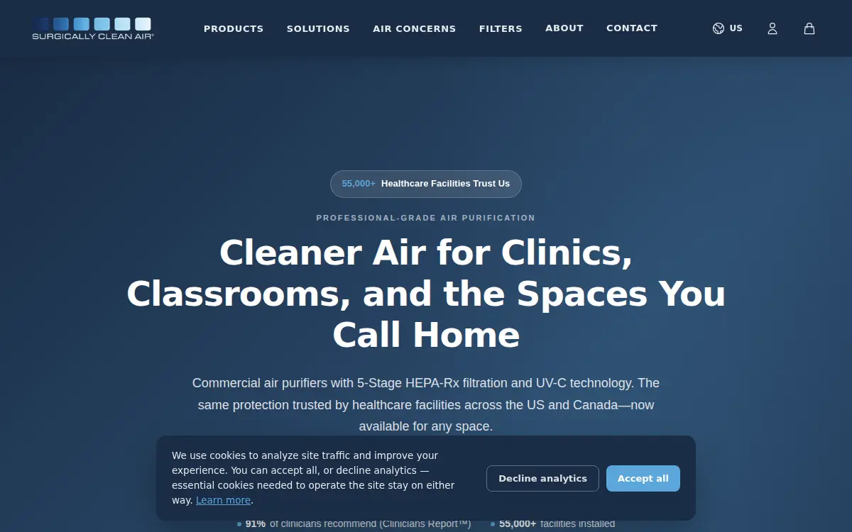 Homepage of Surgically Clean Air, LLC
