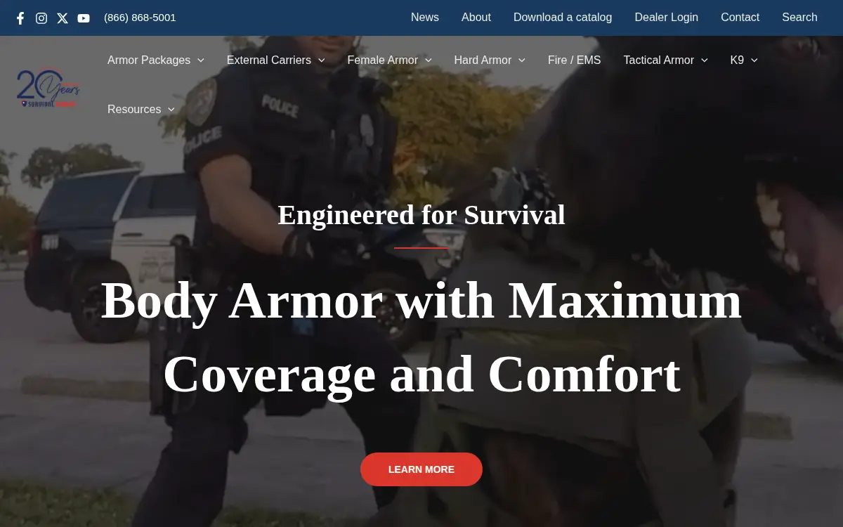 Homepage of Survival Armor, INC.