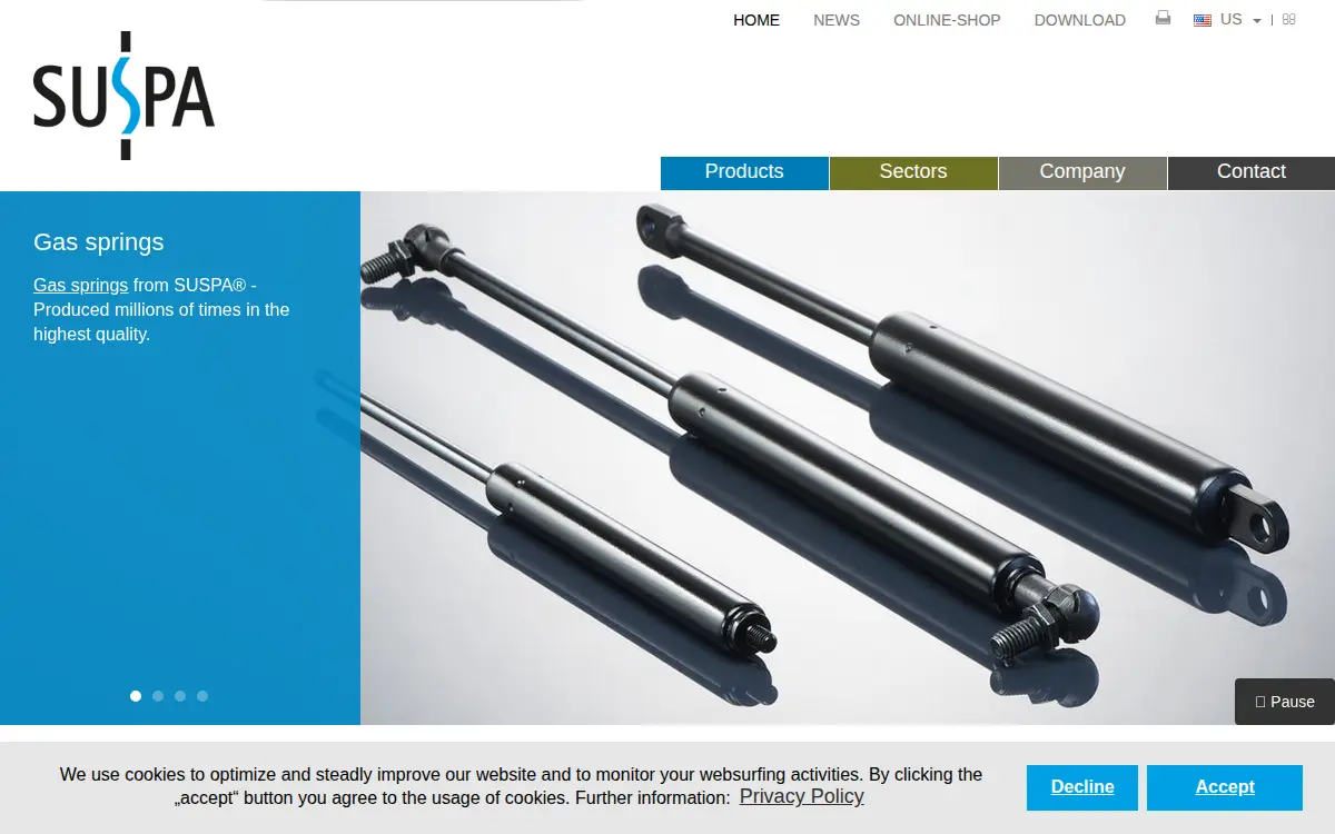 Homepage of Suspa, Incorporated