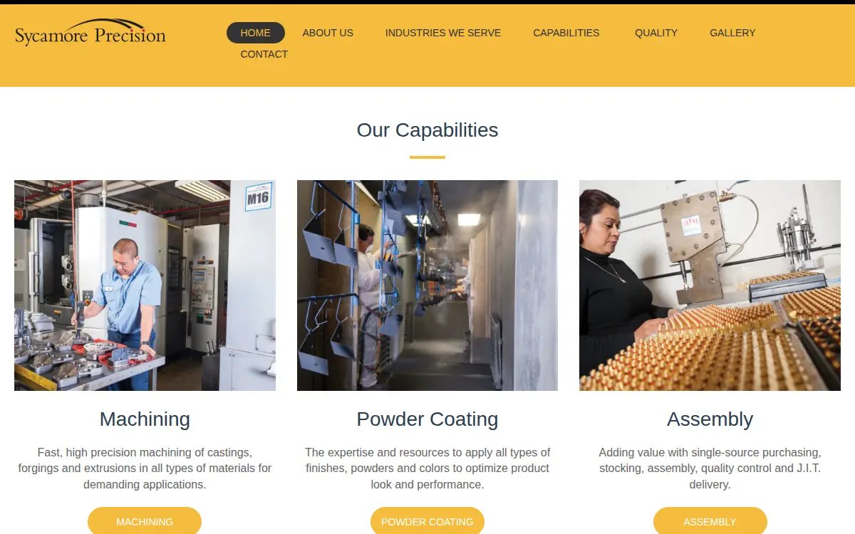 Homepage of Sycamore Precision, INC.