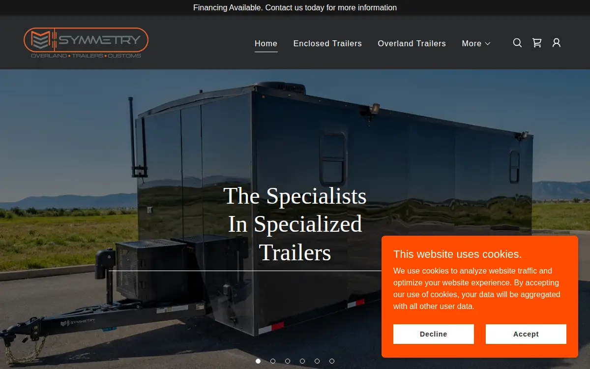 Homepage of Symmetry Trailers, LLC