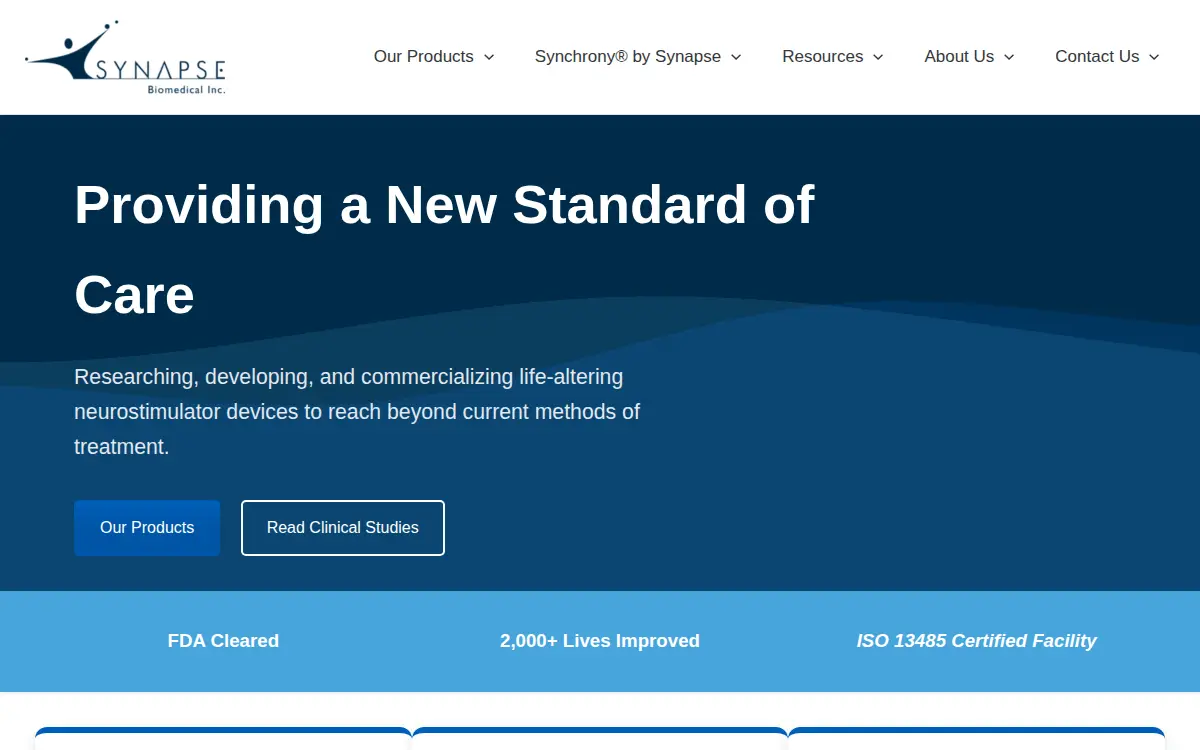 Homepage of Synapse Biomedical, INC.
