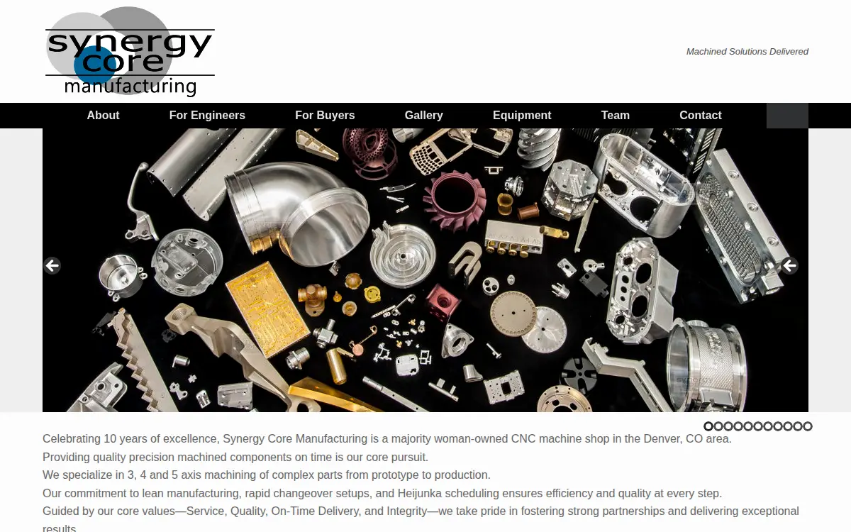 Homepage of Synergy Core Manufacturing, LLC