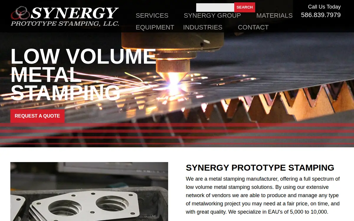 Homepage of Synergy Prototype Stamping LLC