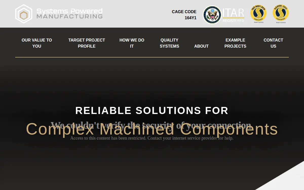 Homepage of Systems Powered Manufacturing, LLC