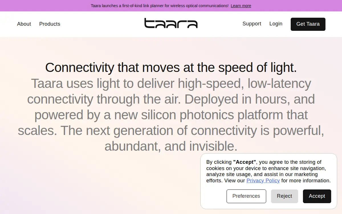 Homepage of Taara Connect, INC