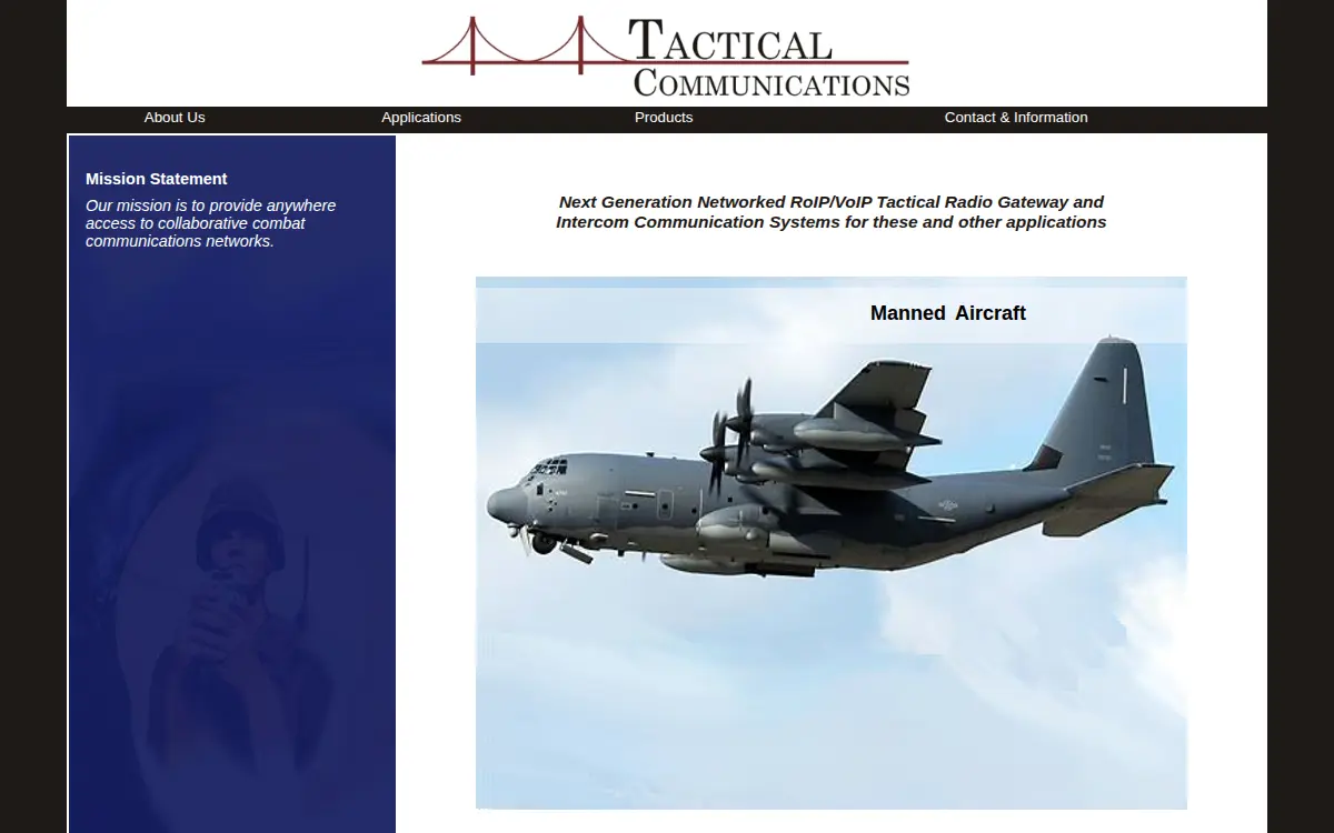 Homepage of Tactical Communications Corporation