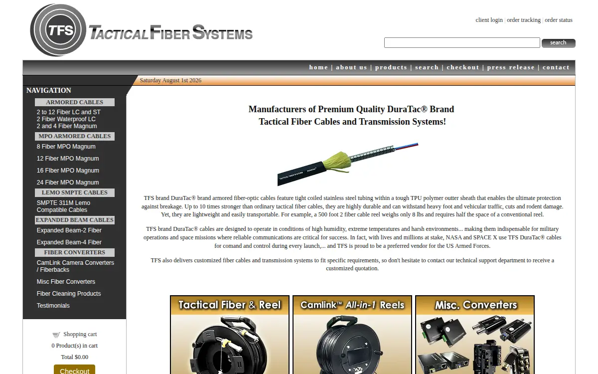Homepage of Tactical Fiber Systems, INC.