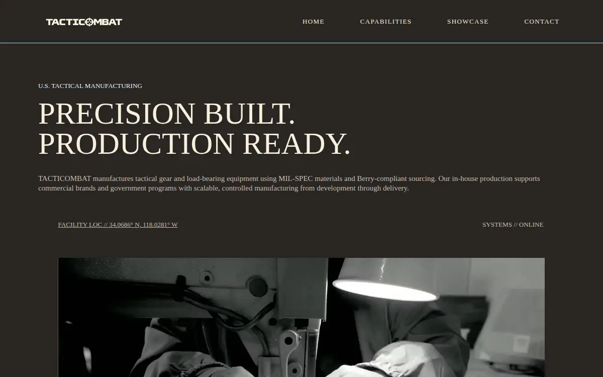 Homepage of Tacticombat, INC.