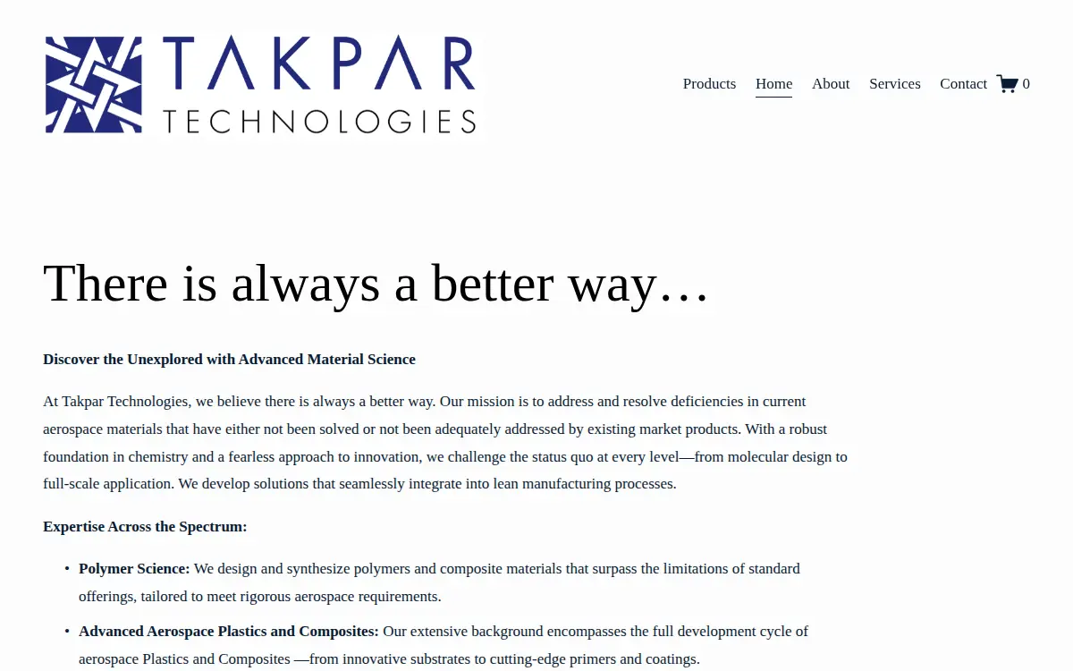 Homepage of Takpar Technologies, LLC