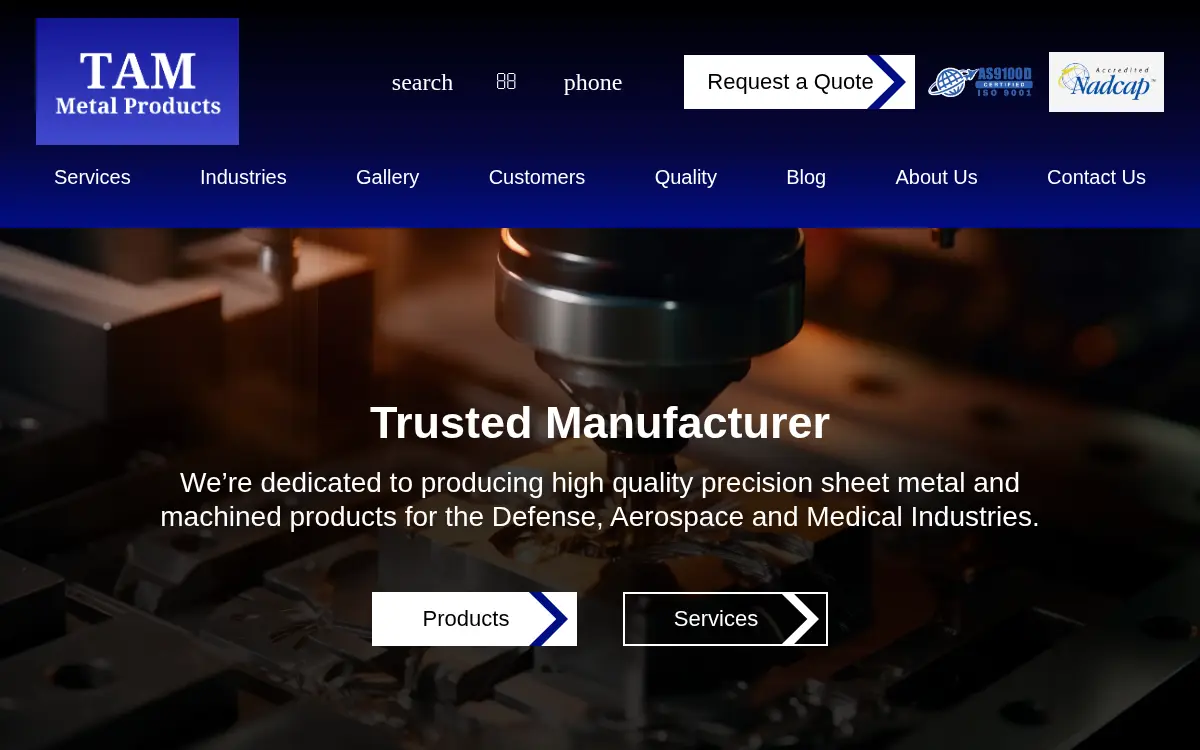 Homepage of Tam Precision, LLC
