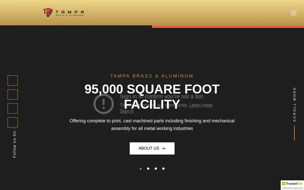 Homepage of Tampa Brass and Aluminum Corporation.