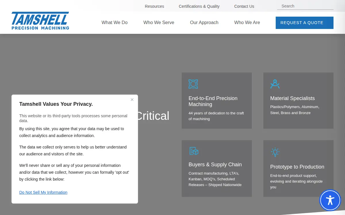 Homepage of Tamshell Corporation