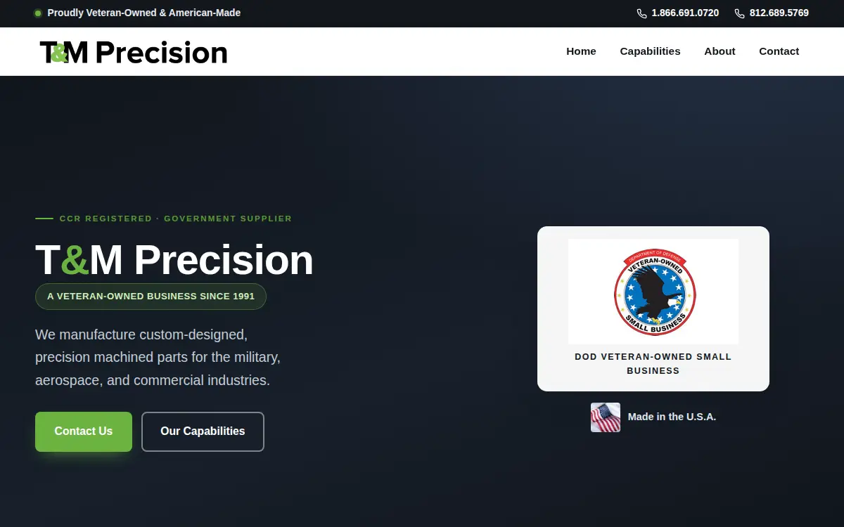 Homepage of T & M Precision, INC.