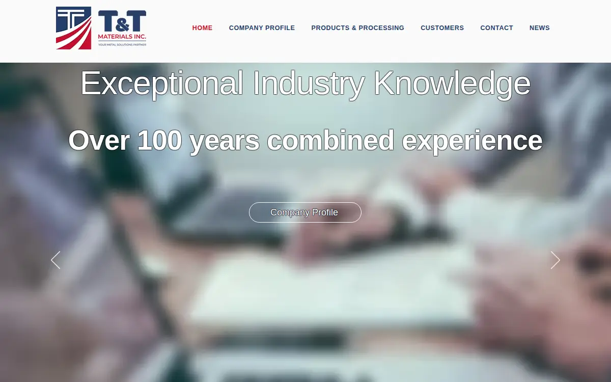 Homepage of T & T Materials INC