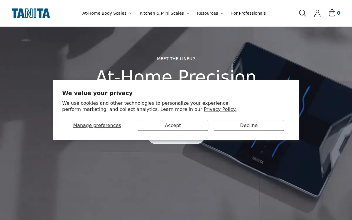 Homepage of Tanita Corporation of America, INC.