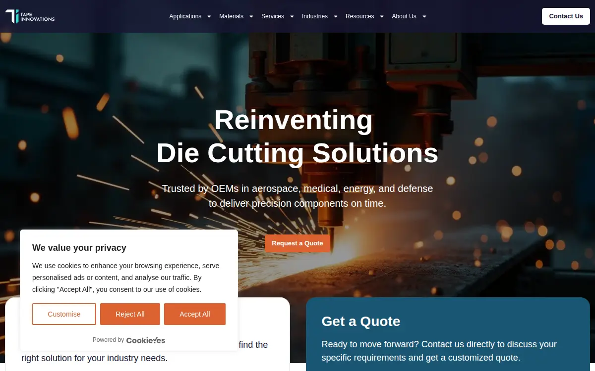 Homepage of Tape Innovations LLC