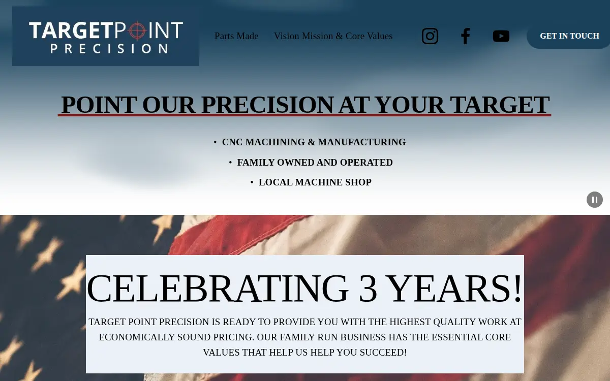 Homepage of Target Point Precision, LLC
