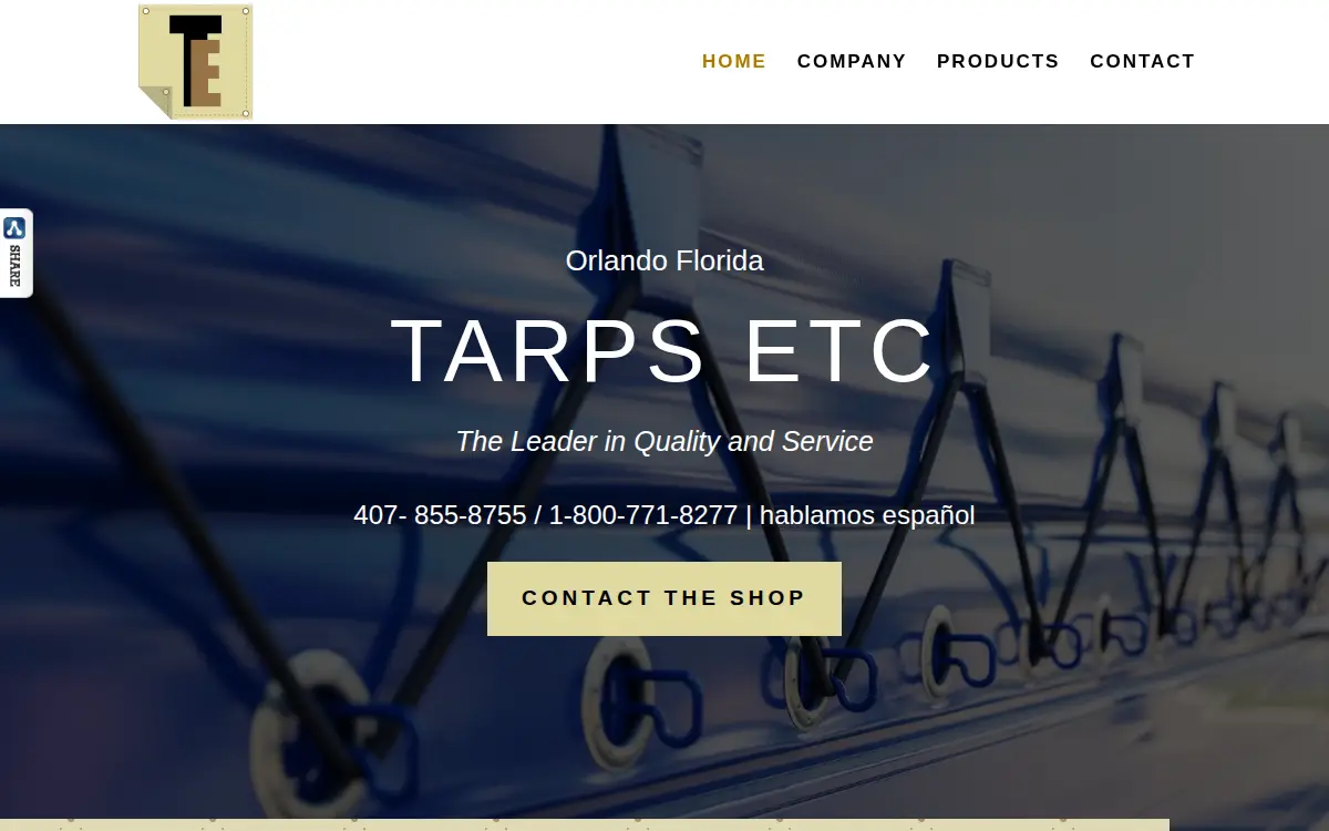 Homepage of Tarps Etc., INC.