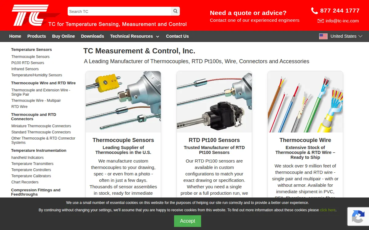 Homepage of T C Measurement and Control INC